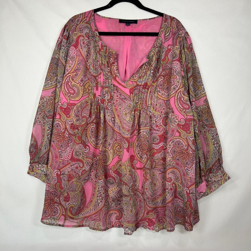 Tommy Hilfiger Pink Paisley Pintuck Chiffon Tunic Blouse – Plus Size 3X